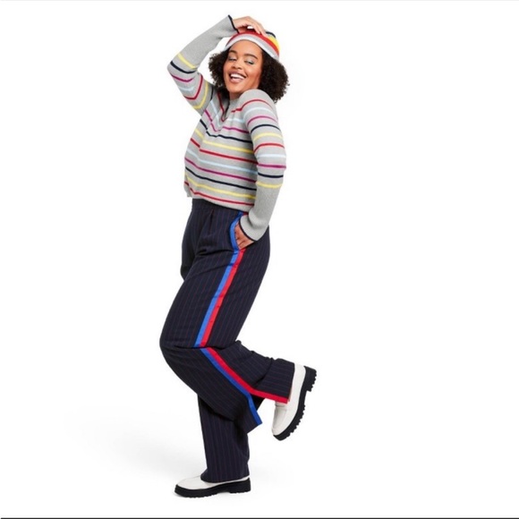 La Ligne for Target Side Stripe Wide Leg Trousers Navy/Red - Picture 5 of 7